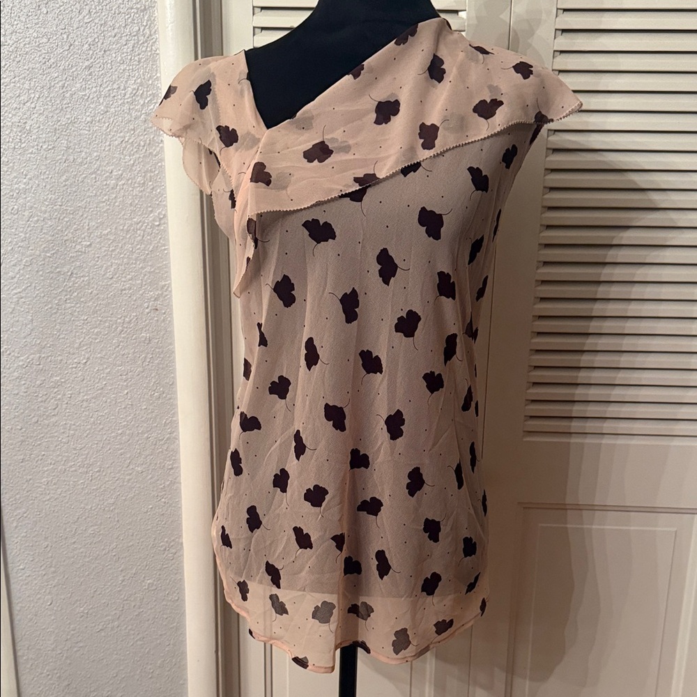 CAbi Blush Pink Ruffle One-Shoulder Floral Top